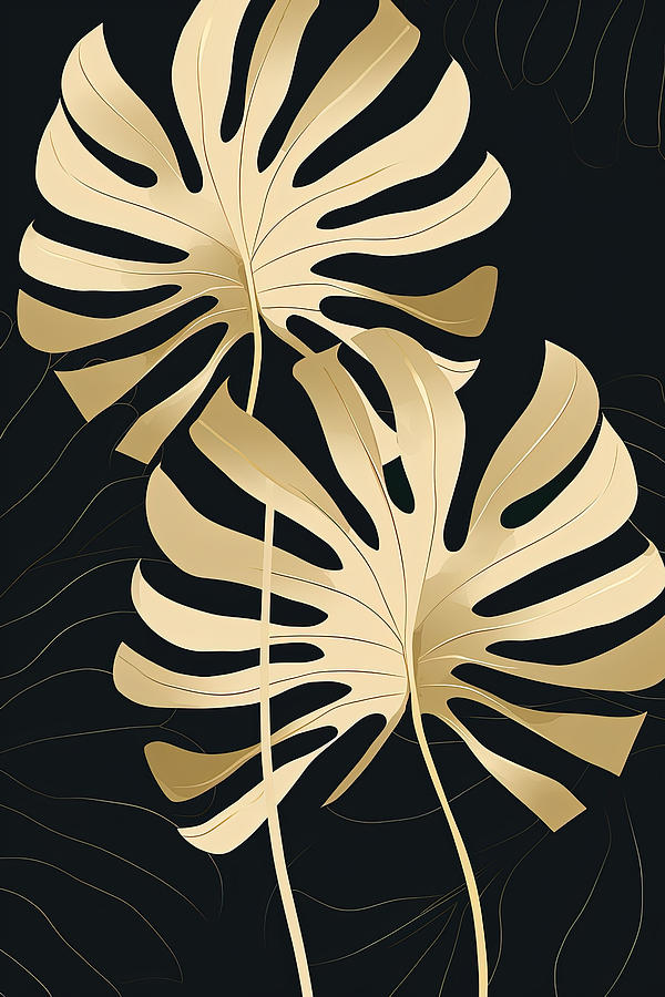 Boho Minimalist Style with Black and Gold Foliage Painting by Lourry Legarde