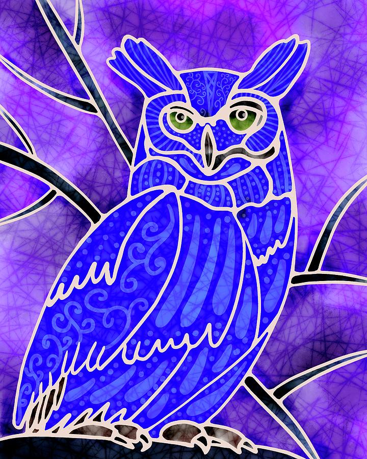 BoHo Owl in blue and purple Digital Art by Marcy Brennan