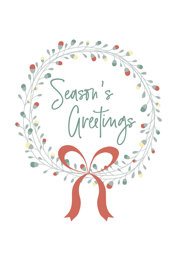 Christmas Digital Art - Boho Seasons Greetings Wreath by Ink Well
