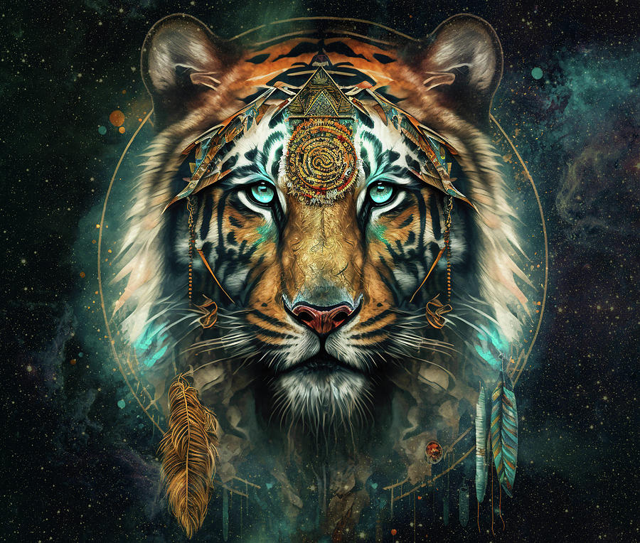 Space Digital Art - Boho Spirit Animal Tiger by Cameron Gray