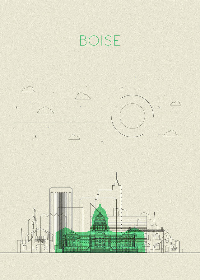 Boise, Idaho Abstract City Skyline Drawing by Inspirowl Design
