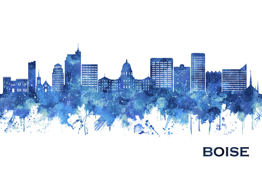 Boise Idaho Skyline Blue Mixed Media by NextWay Art - Fine Art America