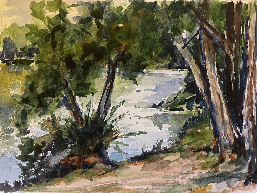 Boise River on the Greenbelt Painting by Les Herman
