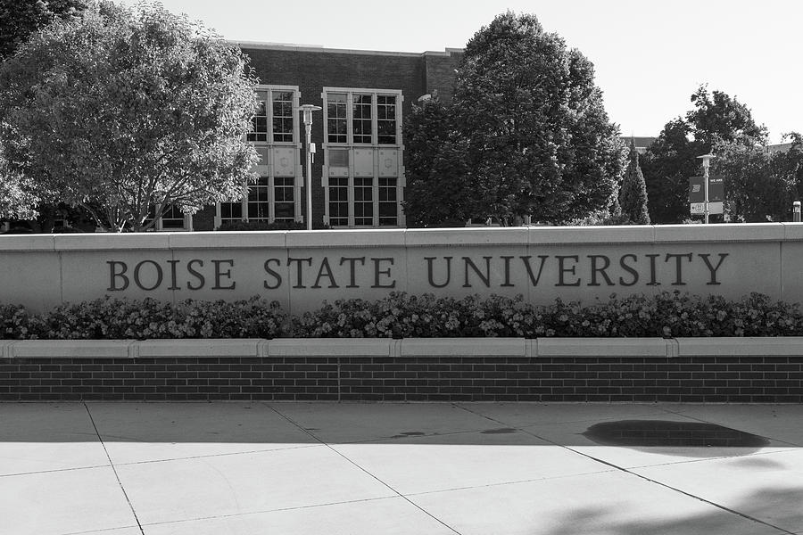 Boise State University sign in black and white Photograph by Eldon McGraw