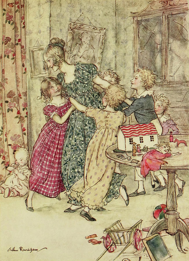 British Drawing - Boisterous group from Christmas Carol 1915 by Arthur Rackham