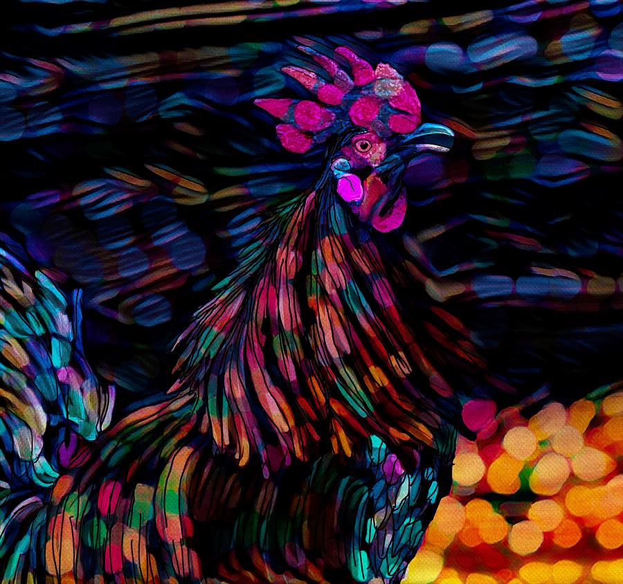 Bokeh Watercolour Rooster  Painting by Joan Stratton