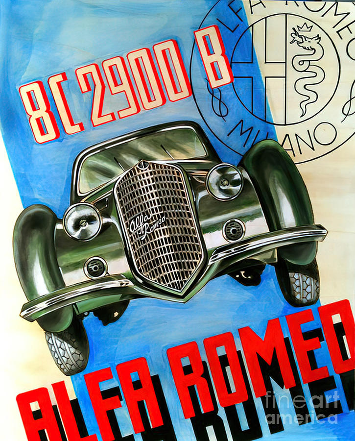 Bold advertisement for 1938 Alfa Romeo 8C 2900B Mixed Media by Retrographs