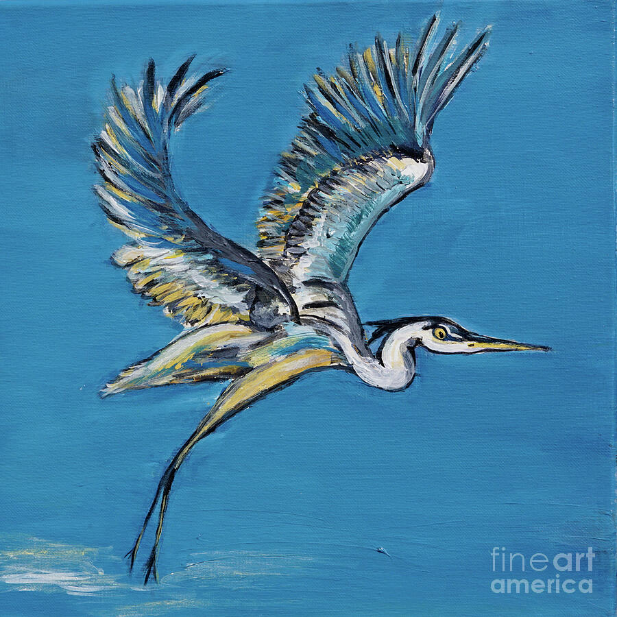 Bold and Blue- heron on water Painting by Patty Donoghue