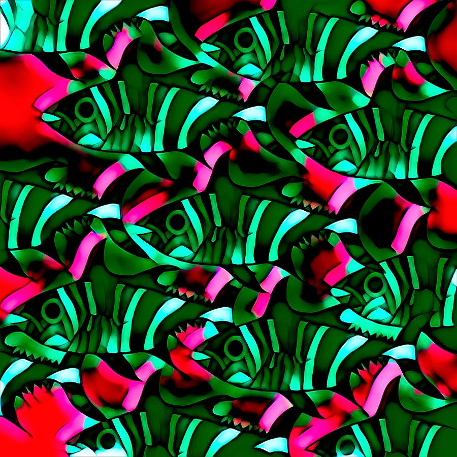 Bold Aqua And Green Zebra Striped Fish Digital Art by Joan Stratton
