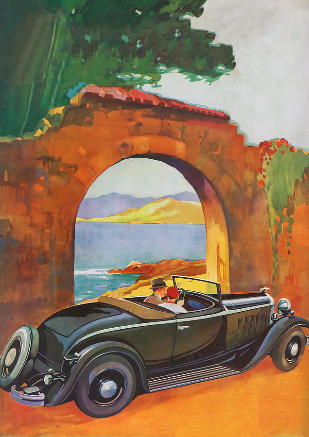 Bold art deco illustration 1932 Lincoln Roadster Photograph by ...