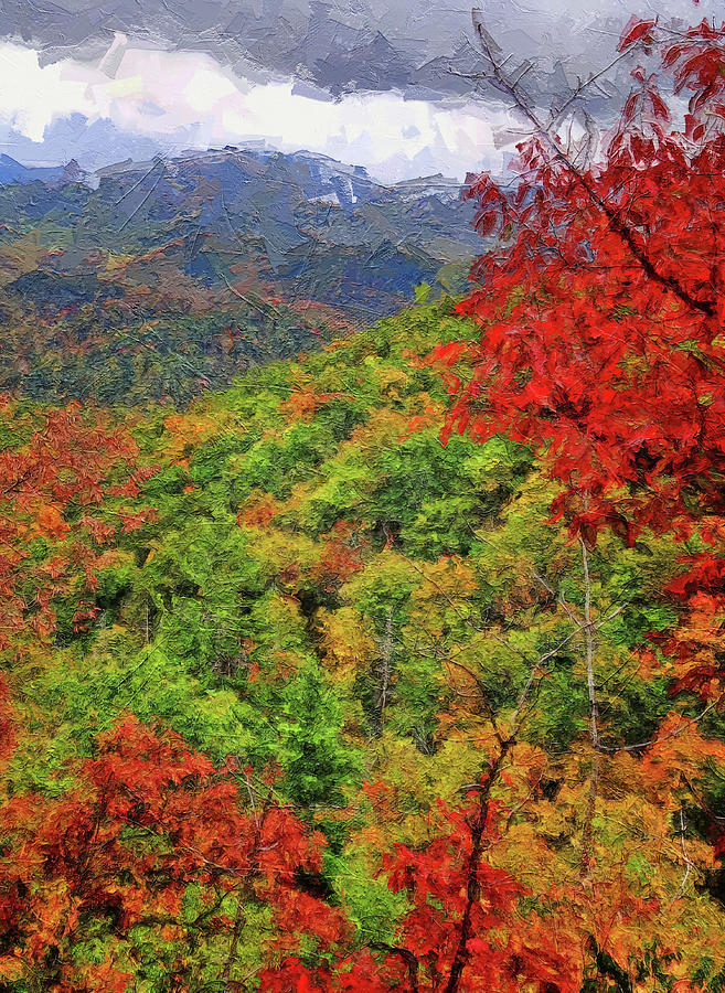 Bold Autumn Colors In Smoky Mountains Painting by Dan Sproul