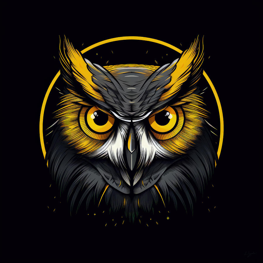 Yellow Owl Painting - Bold Black and Yellow Art by Lourry Legarde