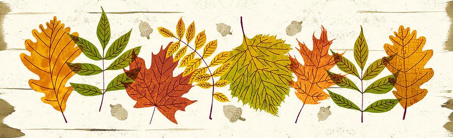 Bold Fall Leaves Horizontal Panel - Art by Jen Montgomery Painting by Jen Montgomery