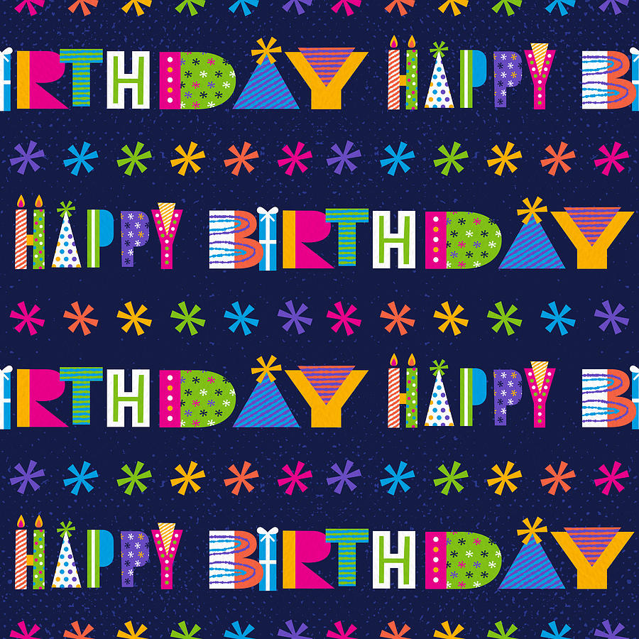Bold Happy Birthday Typographic Pattern - Art by Jen Montgomery Painting by Jen Montgomery