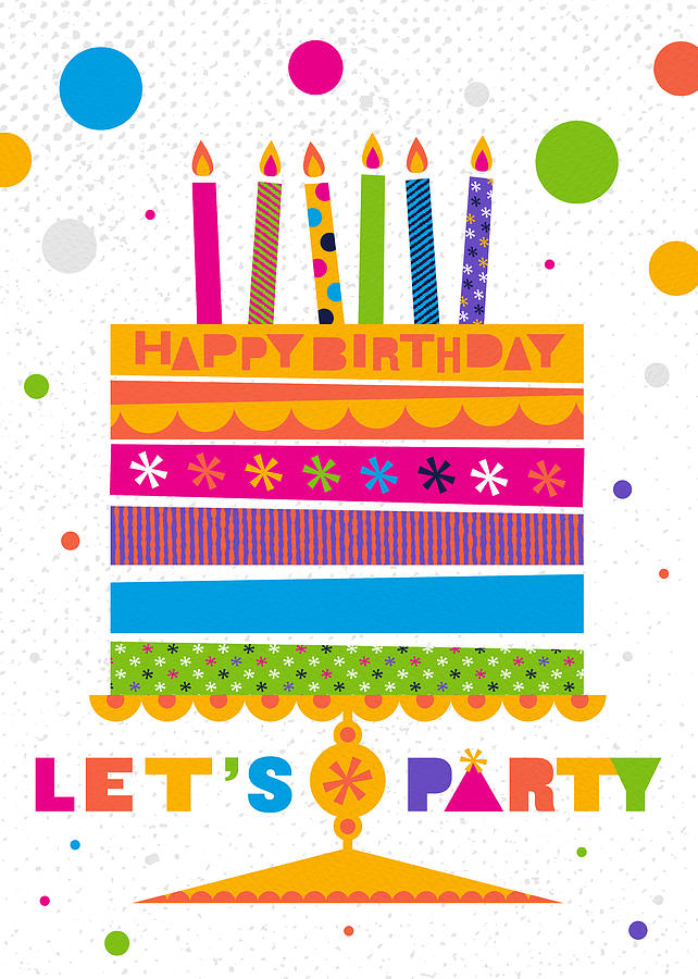 Bold Happy Lets Party Birthday Greeting Card - Art by Jen Montgomery Painting by Jen Montgomery