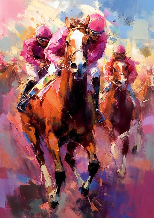 Bold Pink Horse Racers Digital Art by Caito Junqueira