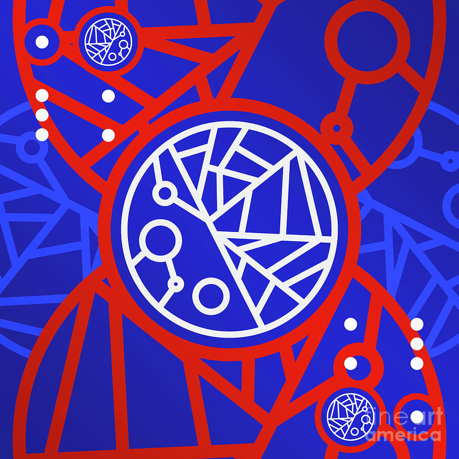 Bold Primary Geometric Glyph Art in Red White and Blue n.0084 Mixed Media by Holy Rock Design