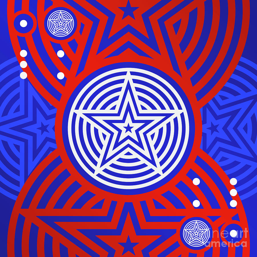 Bold Primary Geometric Glyph Art In Red White And Blue N.0099 Mixed Media