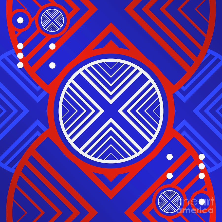 Bold Primary Geometric Glyph Art in Red White and Blue n.0114 Mixed Media by Holy Rock Design