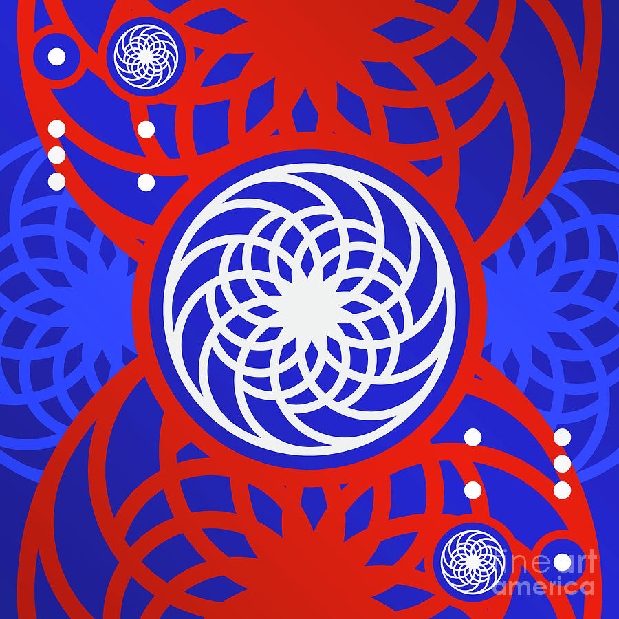 Bold Primary Geometric Glyph Art in Red White and Blue n.0124 Mixed Media by Holy Rock Design
