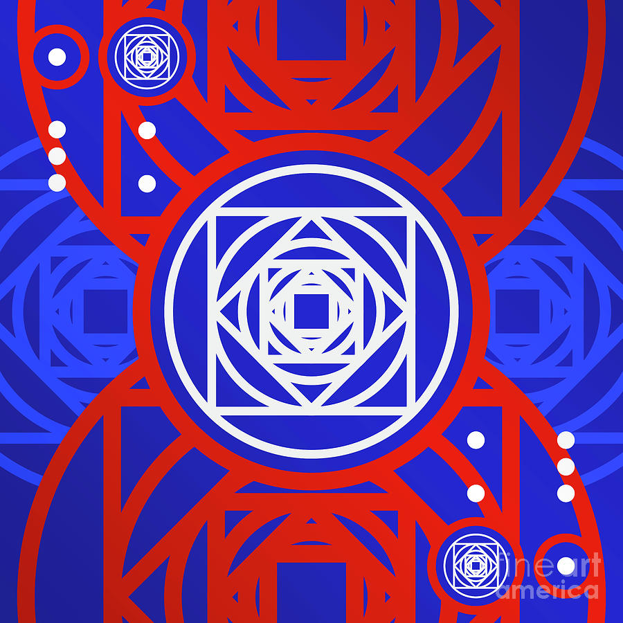 Bold Primary Geometric Glyph Art In Red White And Blue N.0139 Mixed Media