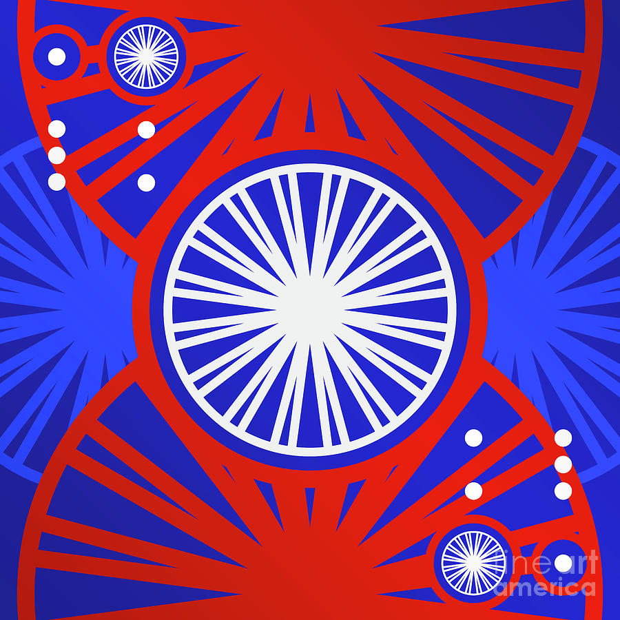 Bold Primary Geometric Glyph Art In Red White And Blue N.0259 Mixed Media
