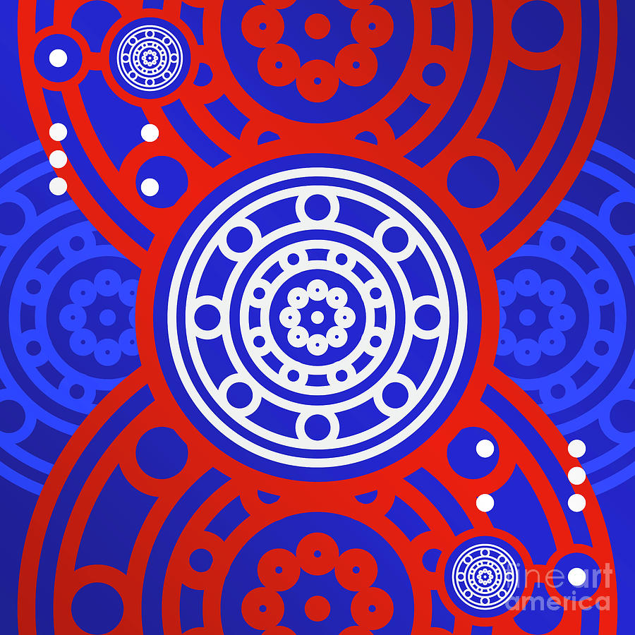 Bold Primary Geometric Glyph Art In Red White And Blue N.0264 Mixed Media
