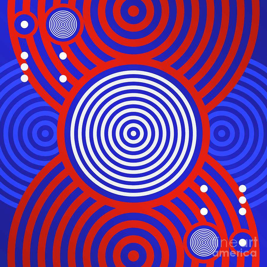 Bold Primary Geometric Glyph Art In Red White And Blue N.0274 Mixed Media