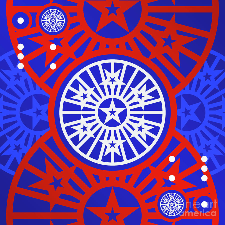 Bold Primary Geometric Glyph Art in Red White and Blue n.0279 Mixed Media by Holy Rock Design