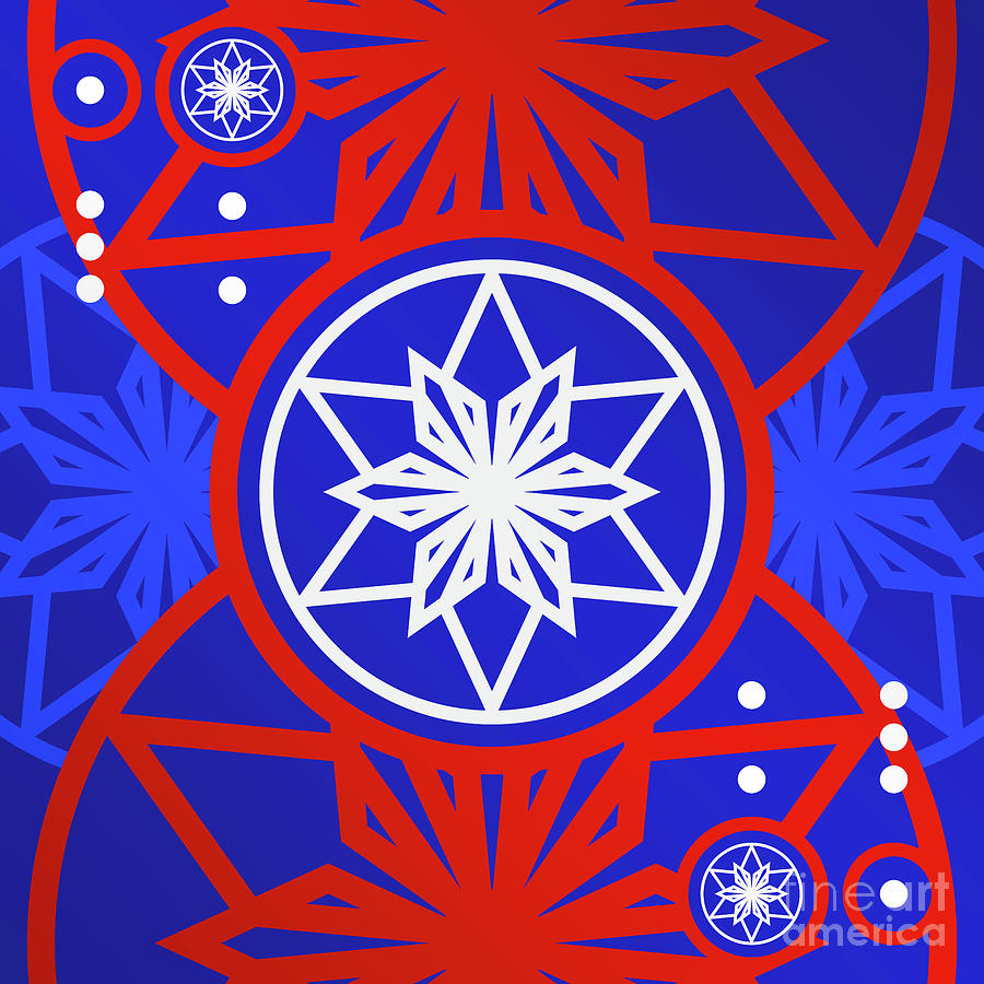 Bold Primary Geometric Glyph Art in Red White and Blue n.0289 Mixed Media by Holy Rock Design