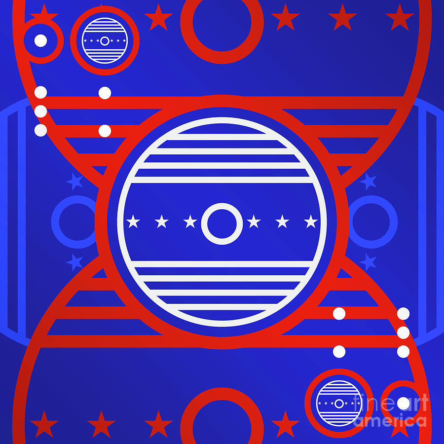 Bold Primary Geometric Glyph Art In Red White And Blue N.0319 Mixed Media