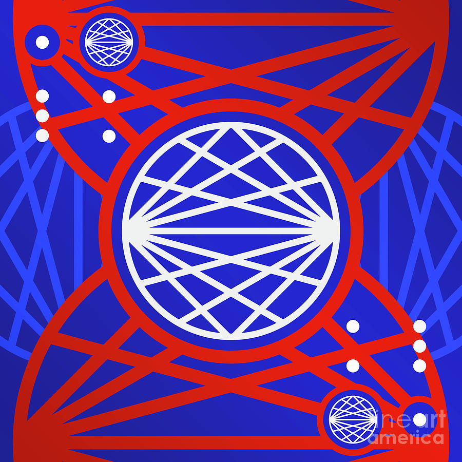 Bold Primary Geometric Glyph Art In Red White And Blue N.0339 Mixed Media