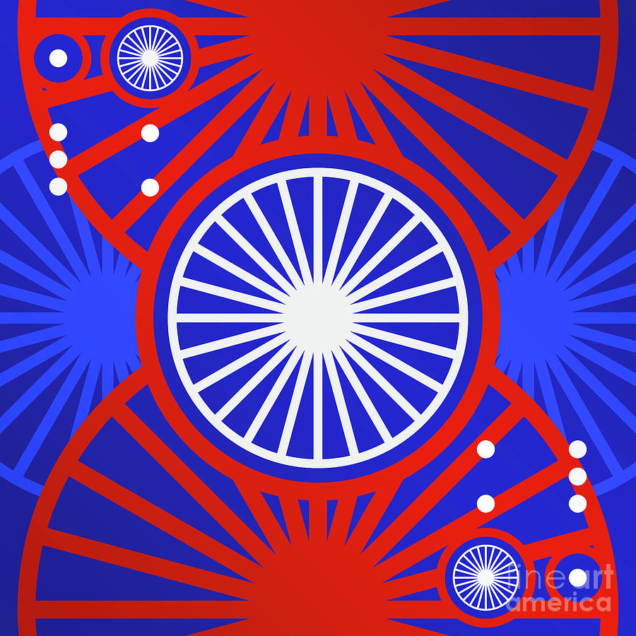 Bold Primary Geometric Glyph Art In Red White And Blue N.0349 Mixed Media