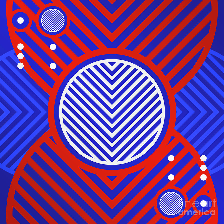 Bold Primary Geometric Glyph Art in Red White and Blue n.0364 Mixed Media by Holy Rock Design