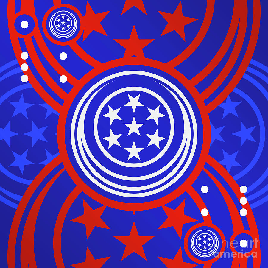 Bold Primary Geometric Glyph Art In Red White And Blue N.0394 Mixed Media