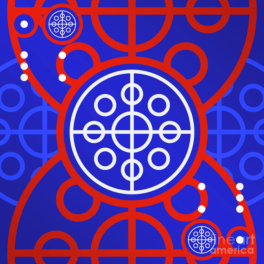 Bold Primary Geometric Glyph Art in Red White and Blue n.0434 Mixed Media by Holy Rock Design
