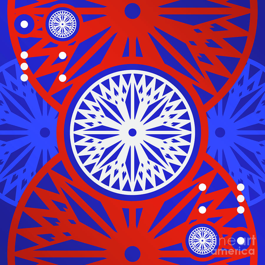 Bold Primary Geometric Glyph Art in Red White and Blue n.0454 Mixed Media by Holy Rock Design