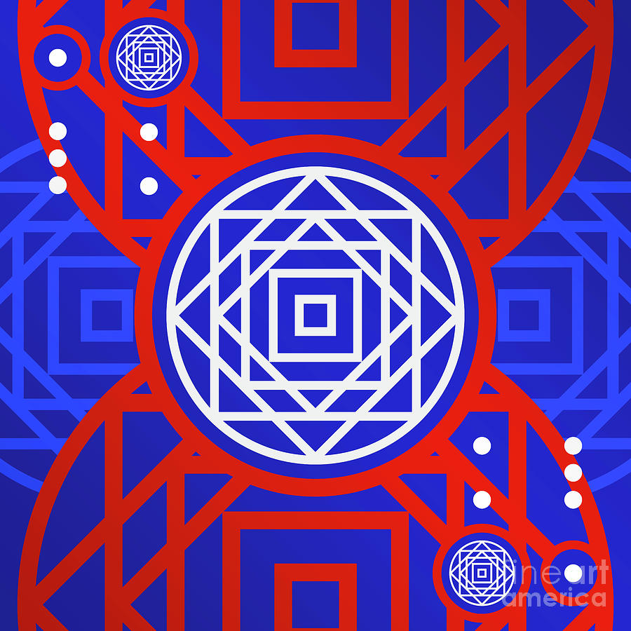 Bold Primary Geometric Glyph Art in Red White and Blue n.0469 Mixed Media by Holy Rock Design