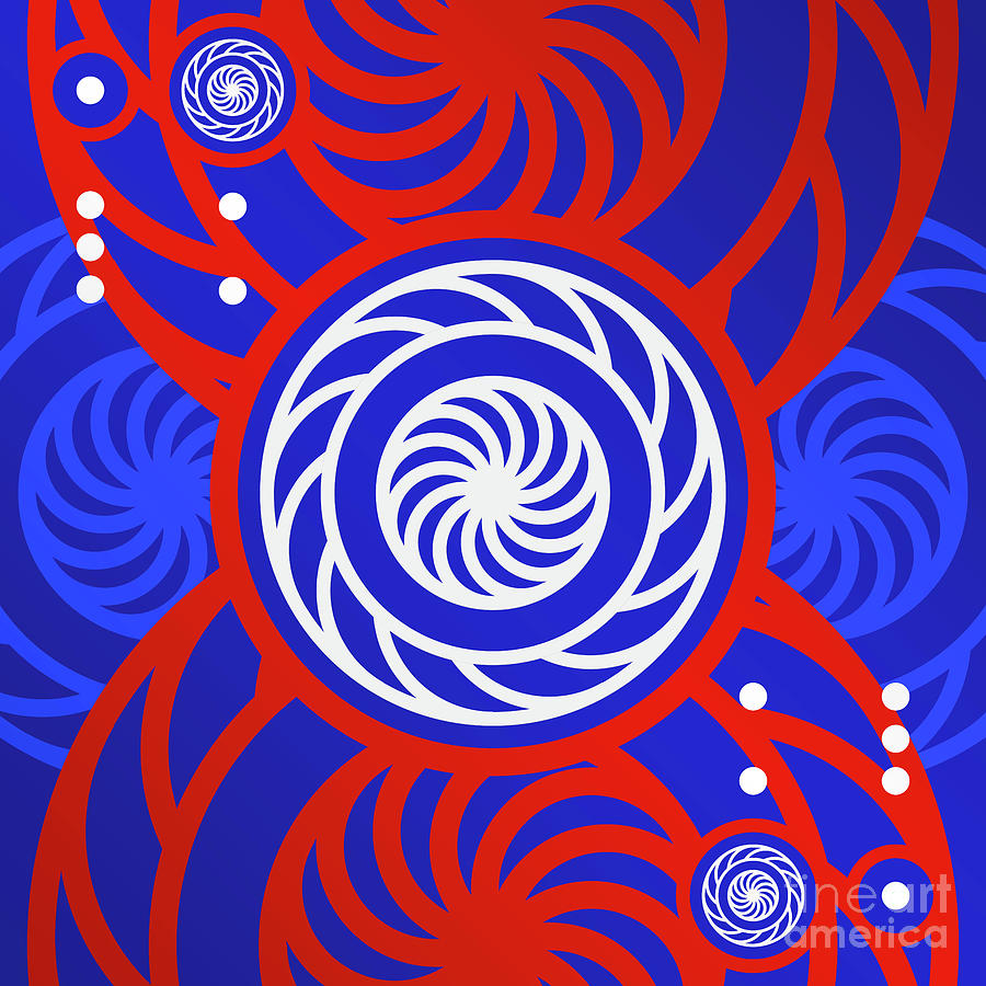 Bold Primary Geometric Glyph Art in Red White and Blue n.0474 Mixed Media by Holy Rock Design