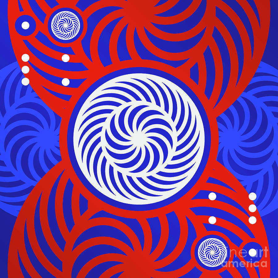 Bold Primary Geometric Glyph Art In Red White And Blue N.0479 Mixed Media