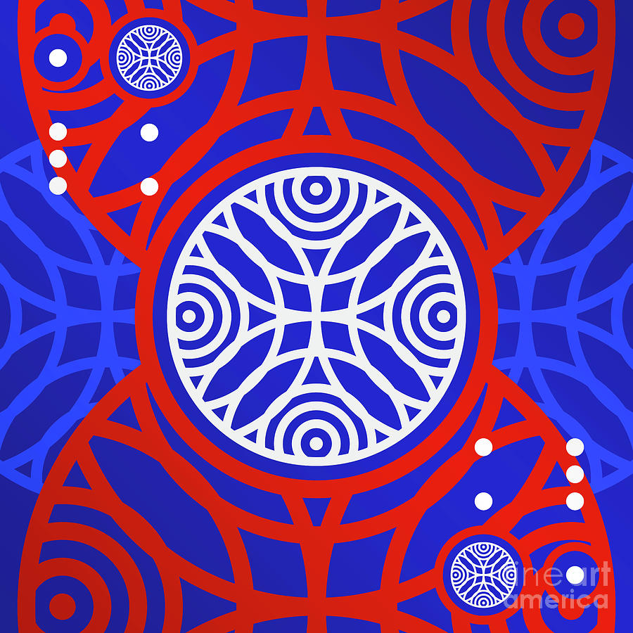 Bold Primary Geometric Glyph Art In Red White And Blue N.0499 Mixed Media