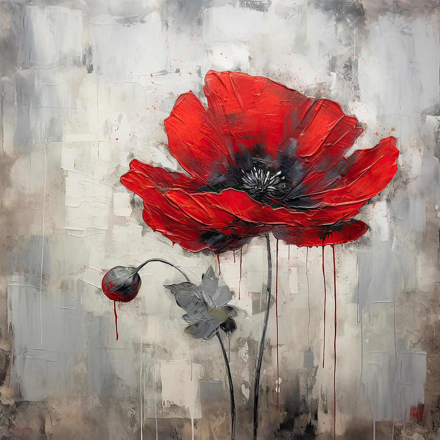 Bold Red Poppies Against a Gray Sky Painting by Lourry Legarde