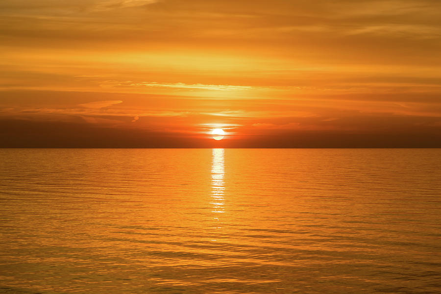 Bold Rich Orange - Sundisk Supersymmetry Over Water Photograph