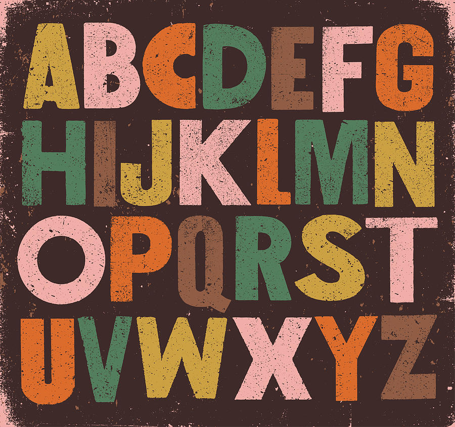 Bold vintage sans serif alphabet Drawing by Shanina