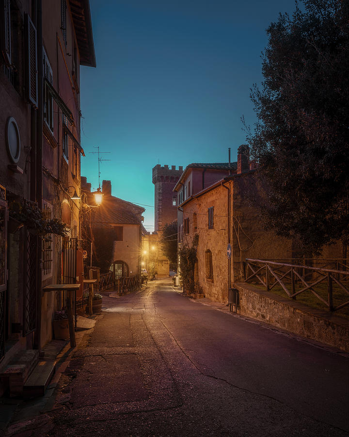 Bolgheri village street at sunset. Castagneto Carducci Photograph by Stefano Orazzini
