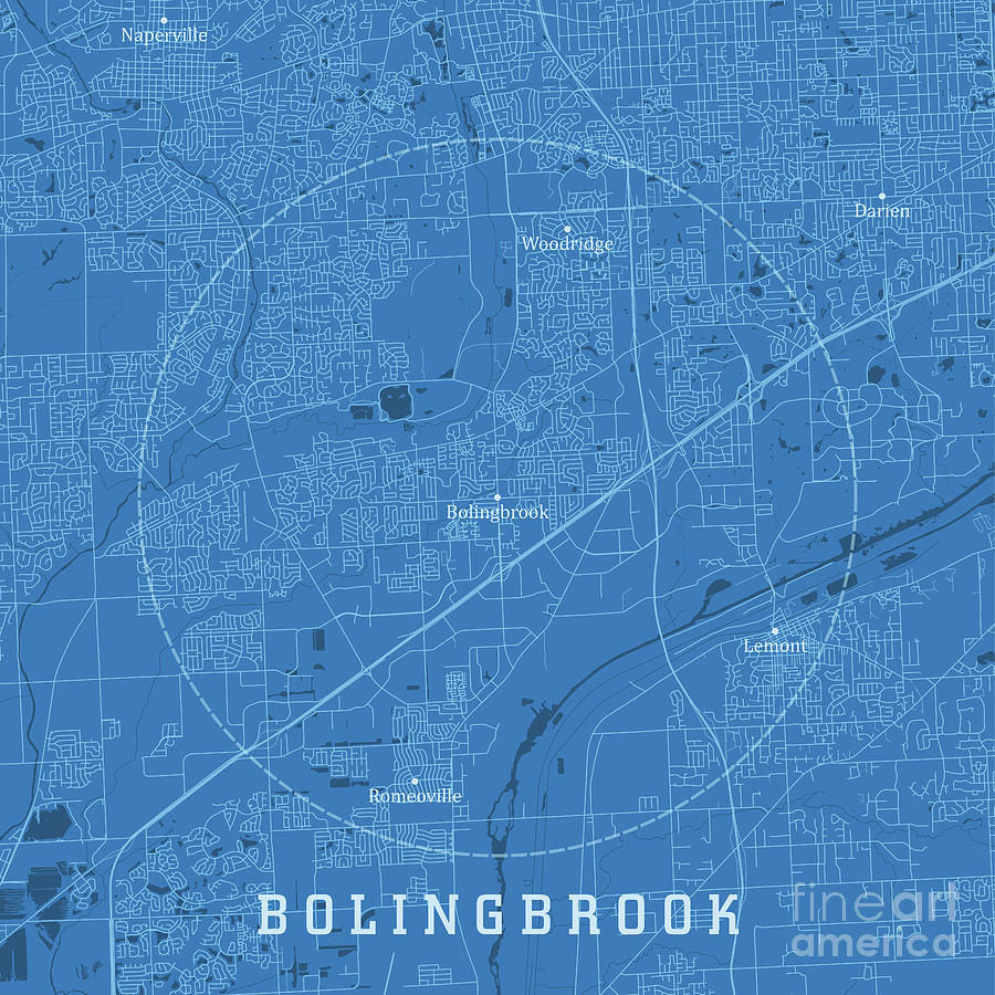 Bolingbrook IL City Vector Road Map Blue Text Digital Art by Frank Ramspott