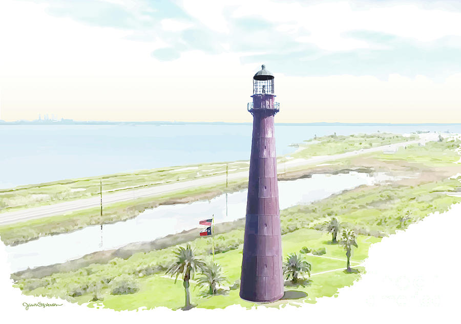 Bolivar Point Lighthouse - Texas Gulf Coast Digital Art by Jan M Stephenson