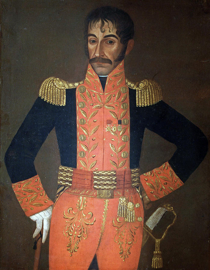 Bolivar, Simon. Venezuelan Military. 1783 - 1830. Oil By Jose Figueroa. Colombia . Fifth Of Boliv... Painting by Album