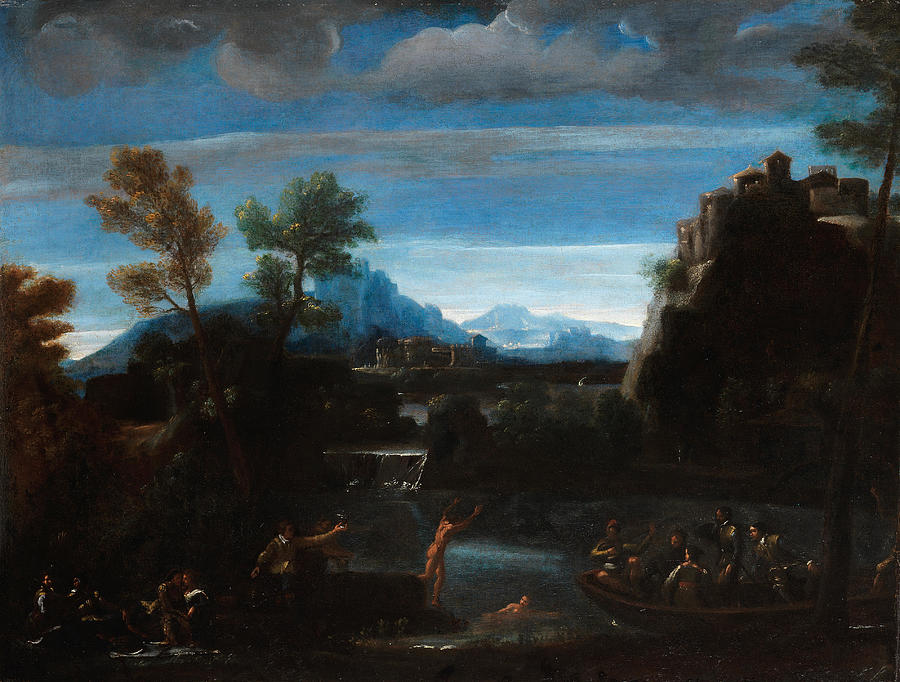 Bolognese School  17th Century A R Ver Landscape W Th F Gures Merrymak Ng On The Banks W Th Others B Painting
