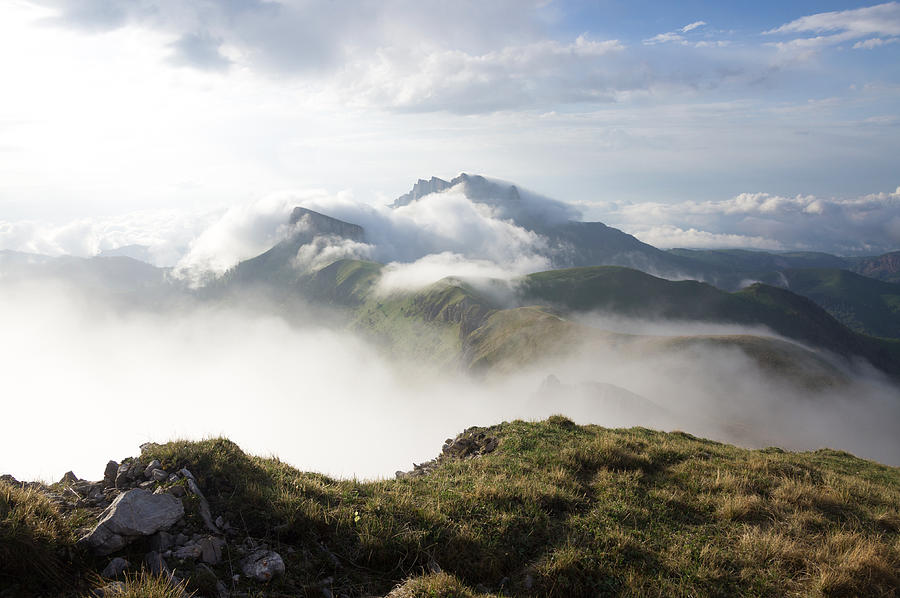Bolshoy Tkhach in clouds, mountain landscape, Adygea Photograph by Vyacheslav Argenberg